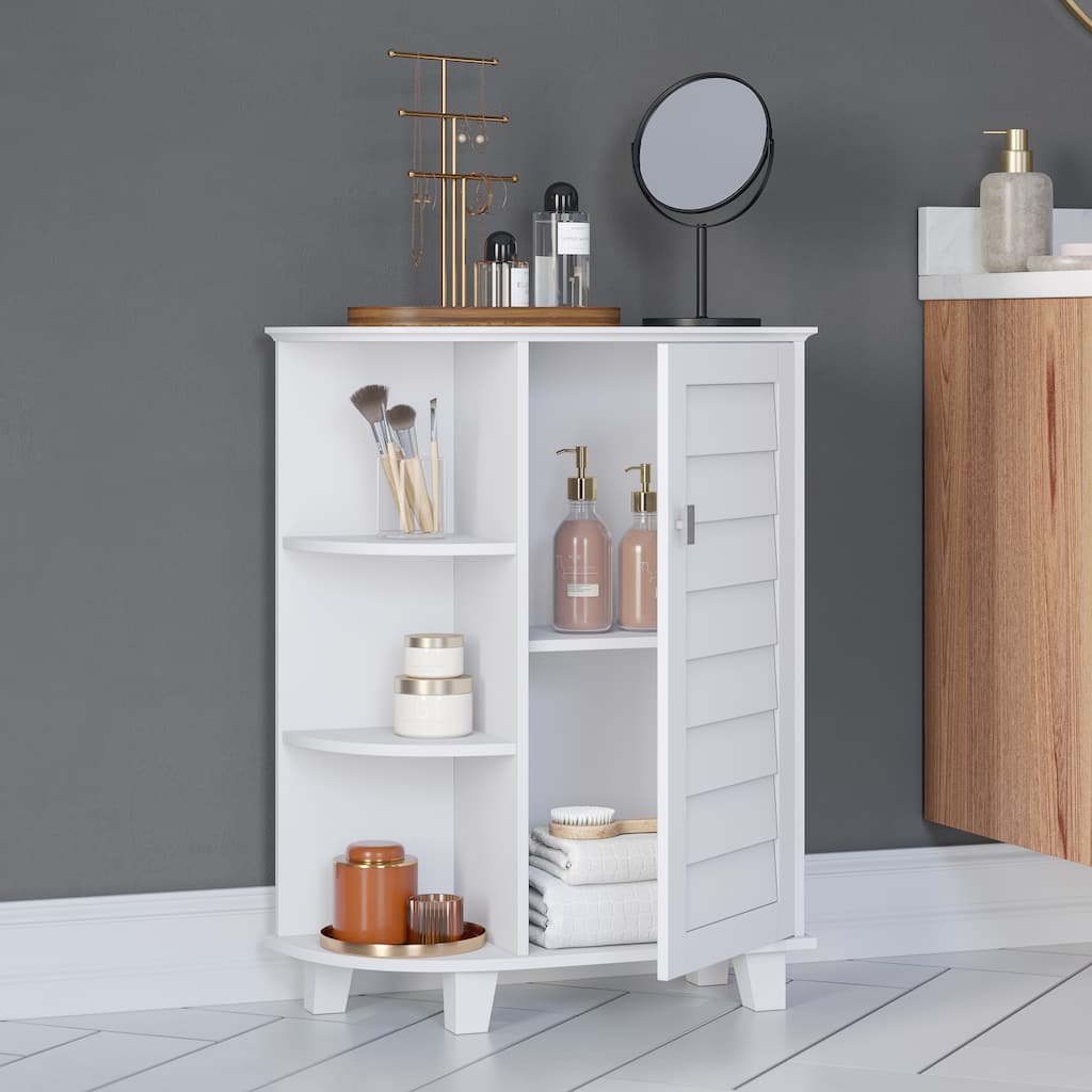 RiverRidge Brookfield Single Door Floor Bathroom Laundry Storage Cabinet Organizer; Adjustable and Fixed Shelves - White
