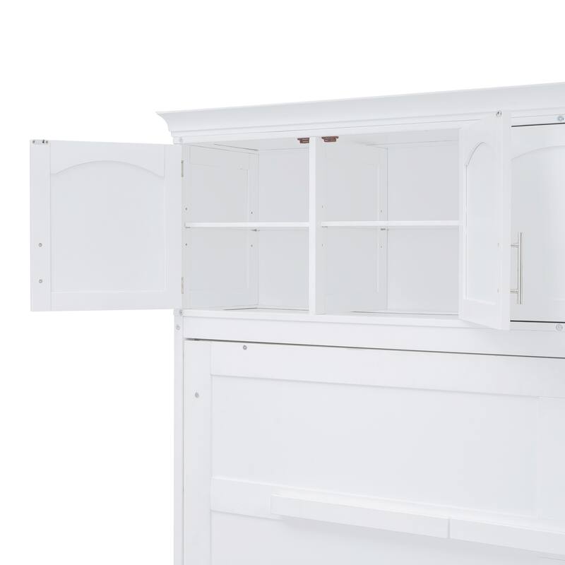 Space-Saving Murphy Bed with Top Cabinets Full Size, White