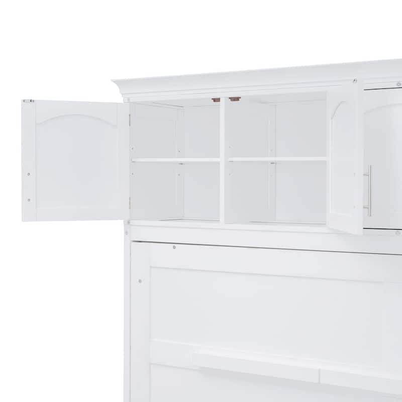 White Full Size Multi-function Murphy Bed with Top Cabinets for Apartments
