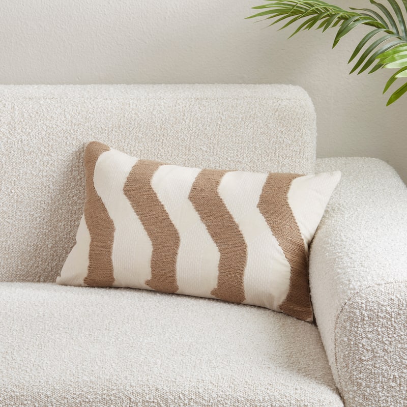 Textured Jute Stripe Throw Pillow - Woven Neutral Accent for Sofa, Bed & Layered Styling