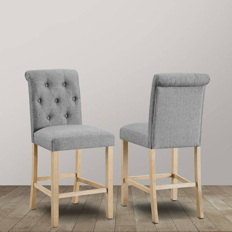 Roundhill Furniture Siena Counter Height Button Tufted Back Solid Wood Stools, Set of 2 - Grey