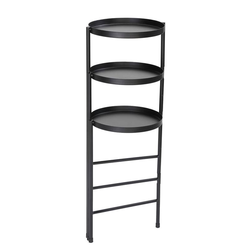 3 Tier Foldable Metal Plant Stand with Trays, Plant Holder Shelf Black