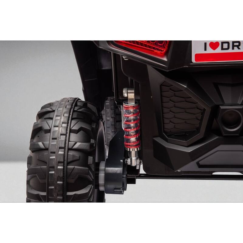 12V 4WD Electric Ride On Car for Kids with Leather Seat, Remote Control, Music, Lights & Suspension