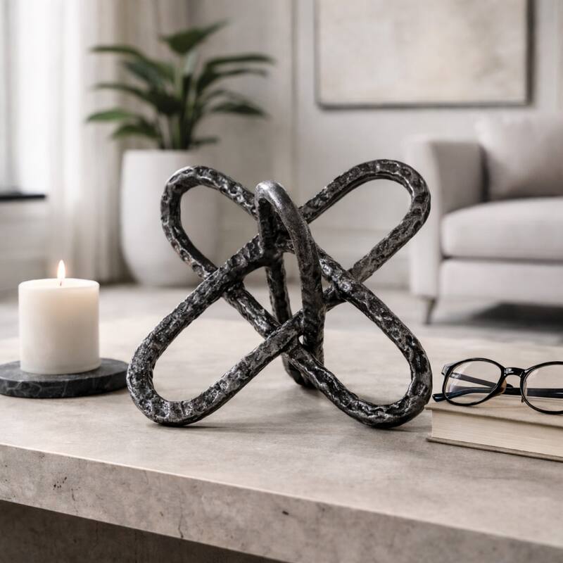 Contemporay Metal Round Edge Jack Decorative Object - 9.0" - Black