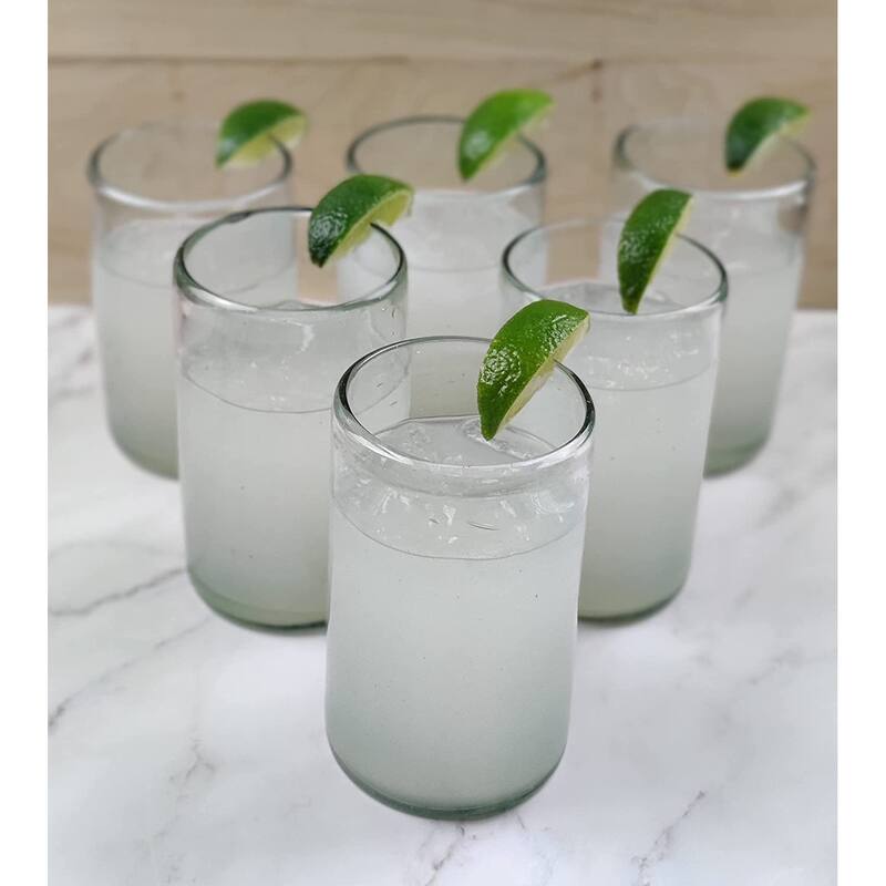Dos Sueños Hand Blown Mexican Drinking Glasses - Set of 6 Natural Clear Glasses (14 oz each)