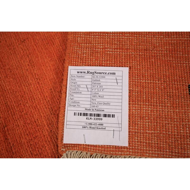 Modern Gabbeh Area Rug Hand-Knotted Oriental Orange Wool Carpet - 6'8" x 9'5"