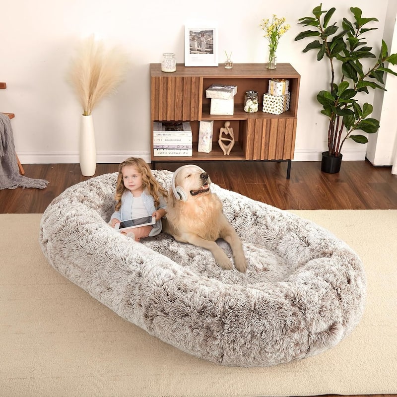 Extra Large Washable Floor Cushion, Family Lounger for Living Rooms - Brown