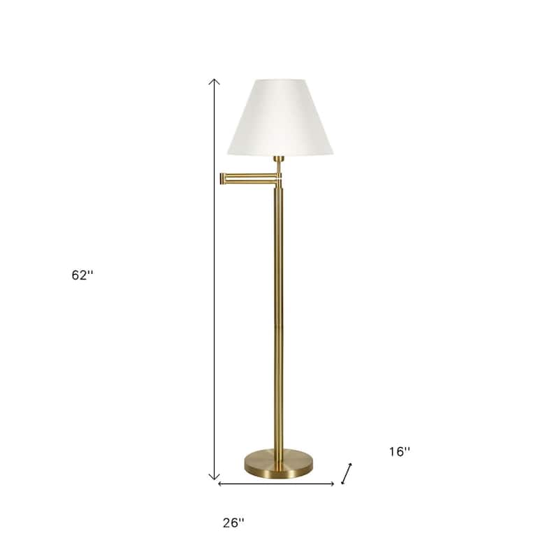 62" Modern Swing Arm Floor Lamp with Linen Shade and Rotary Switch Metal Base for Living Room - 62”H x 26”W x 16”D
