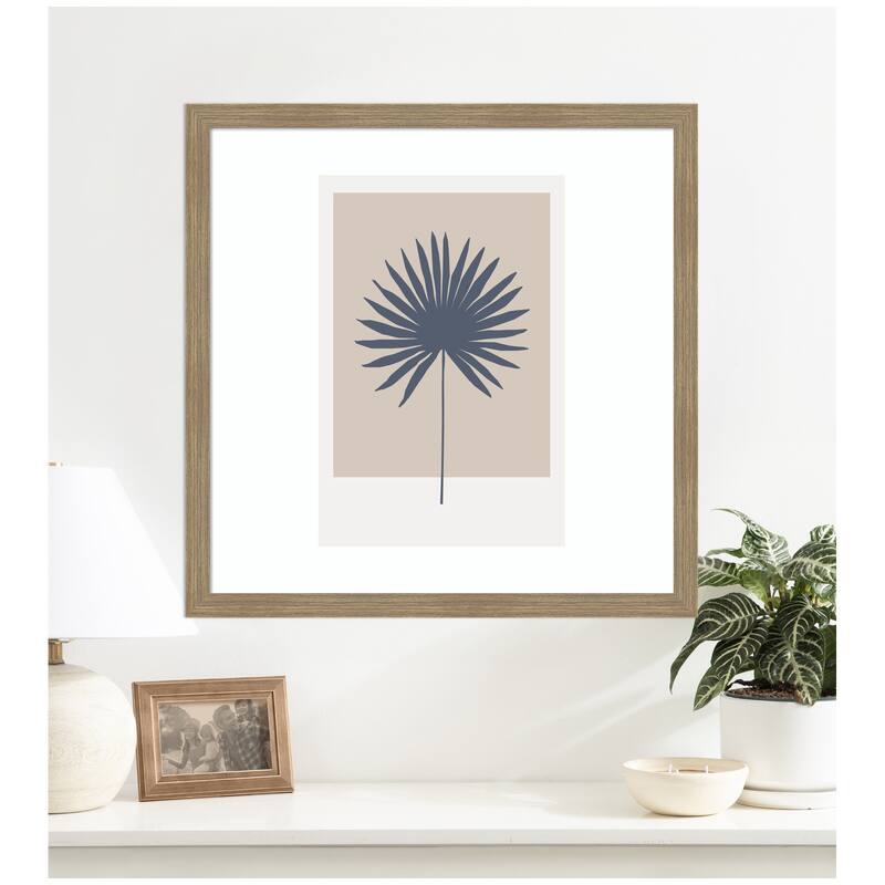 Kate and Laurel Muted Tan and Blue Colorblock Botanical Palm by The Creative Bunch Studio Framed Wall Art Print