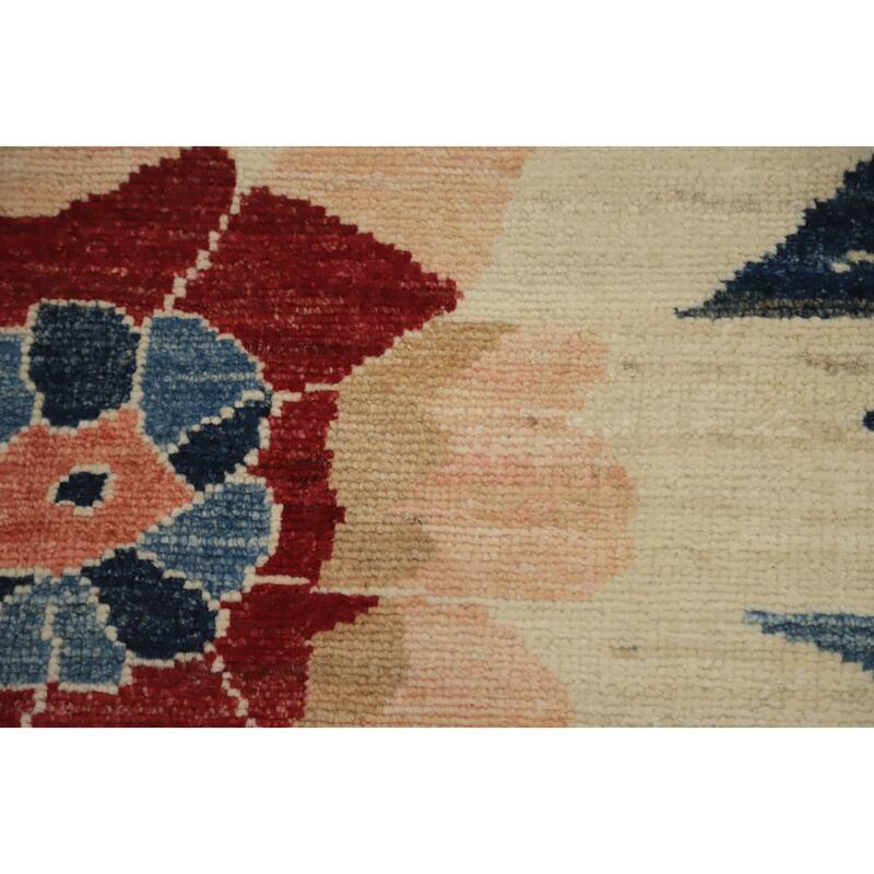Hand Knotted Oriental 100% Wool Carpet Transitional Floral Beige & Ivories Oushak Area Rug - 9' 11'' X 8' 3''