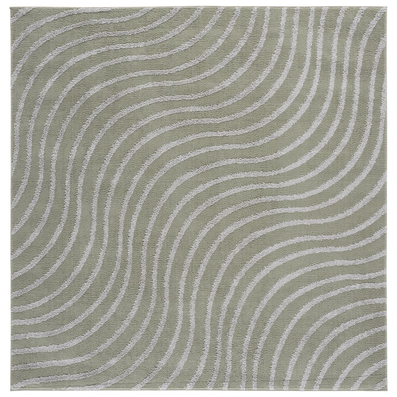 SAFAVIEH Wave Lidewij Modern Rug - 6'7" Square - Green/Grey
