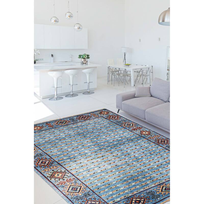 ECARPETGALLERY Hand-knotted Peshawar Ziegler Sky Blue Wool Rug - 5'8 x 7'11
