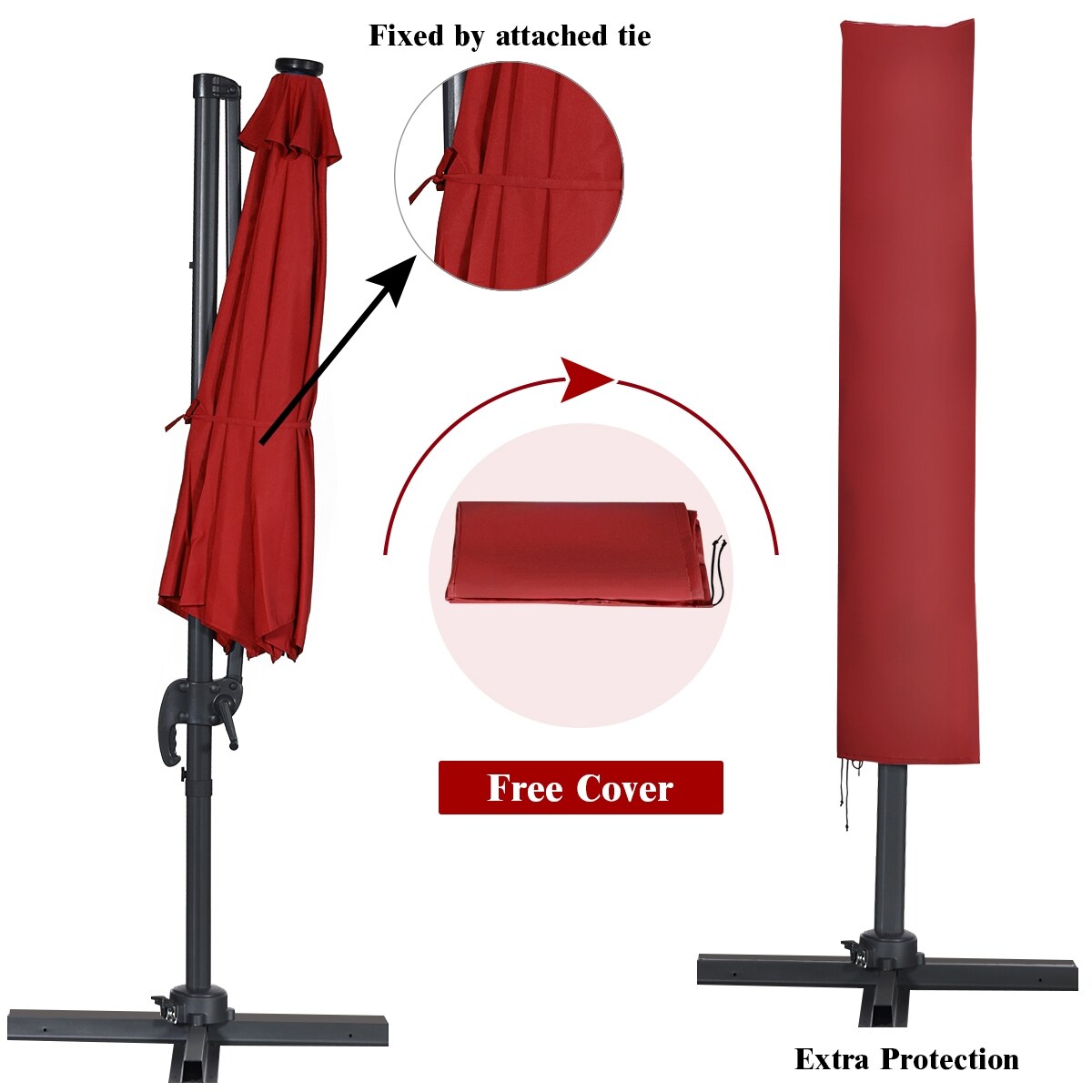 Shop Black Friday Deals On Costway 10ft Solar Led Cantilever Offset Patio Umbrella 360dgrees Overstock 31576091