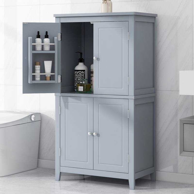 23.6 in. W x 43.3 in. H MDF Freestanding Linen Cabinet with Adjustable Shelves - Grey