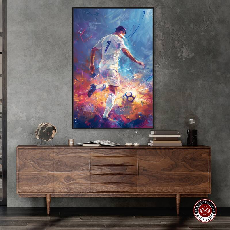 Notoriart Bold And Colorful Soccer Player Ii Framed Soccer 1 Piece Canvas Wall Art