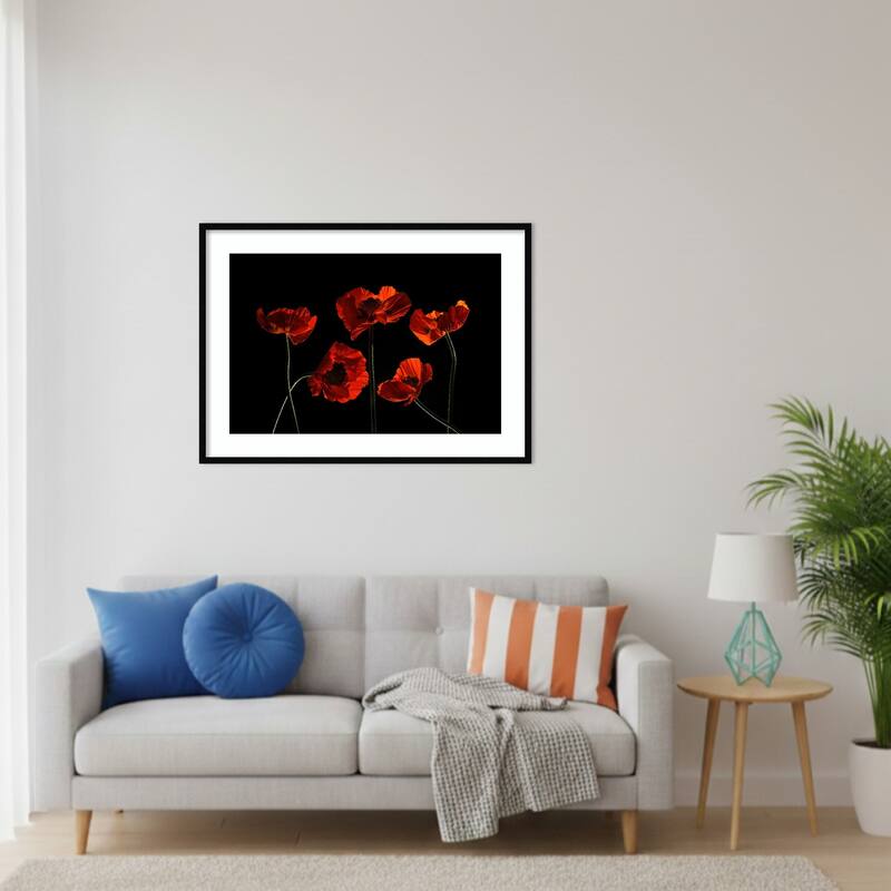 Five Red Poppies by Lydia Jacobs Wood Framed Wall Art Print