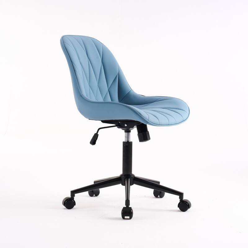 Armless Swivel Office Chair, Faux Leather Task Chairs with Wheels