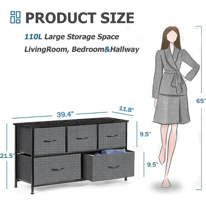 Dresser with 5 Fabric Drawers