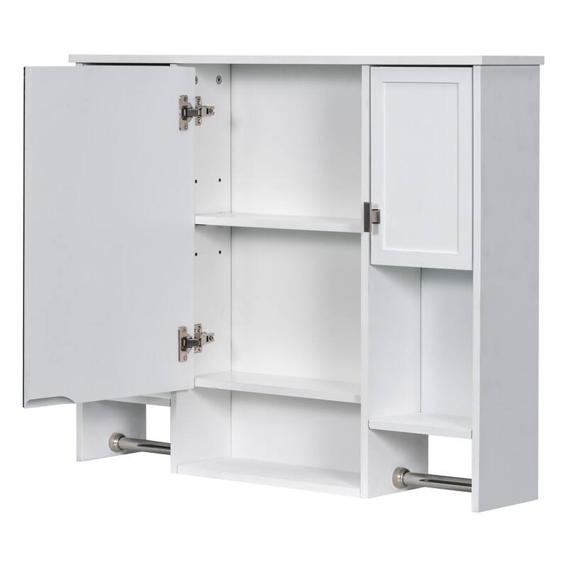 Grondin Modern Style Bathroom Wall Mounted Medicine Cabinet with Mirror Door, Towel Bars and Open Storage Shelves