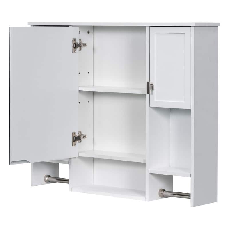 Wall Mounted Bathroom Storage Cabinet with Mirror, Towels Bar
