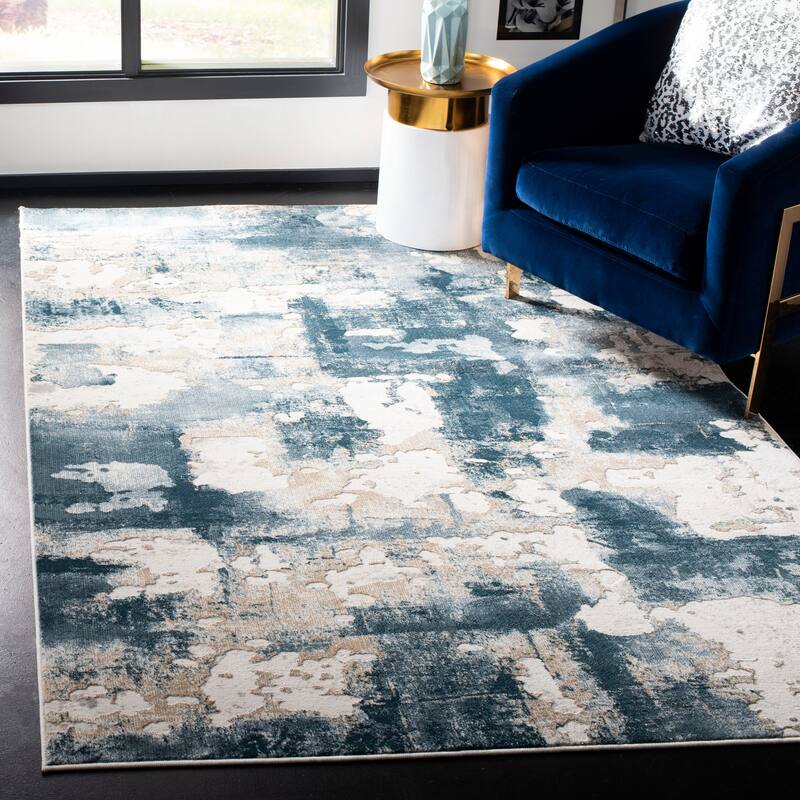 SAFAVIEH Vogue Lina Modern & Contemporary Abstract Beige/Charcoal Rug - 2' x 4' - Beige/Turquoise