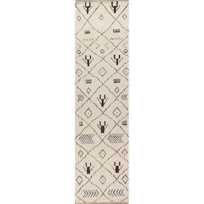 Trellis Tribal Moroccan Oriental Runner Rug Hand-knotted Wool Carpet - 2'6" x 10'8"