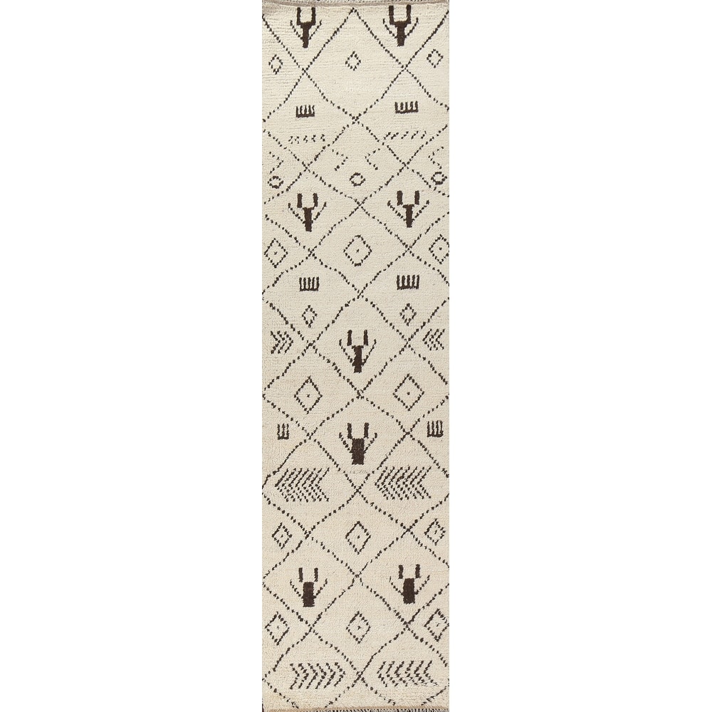 Trellis Tribal Moroccan Oriental Runner Rug Hand-knotted Wool Carpet - 2'6" x 10'8"