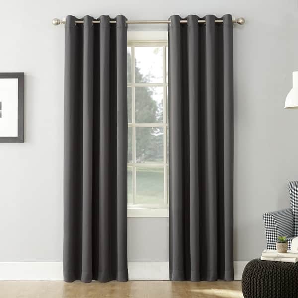 slide 2 of 176, Sun Zero Hayden Energy Saving Blackout Grommet 1-Piece Curtain Panel, Single Panel 54" x 63" - Charcoal