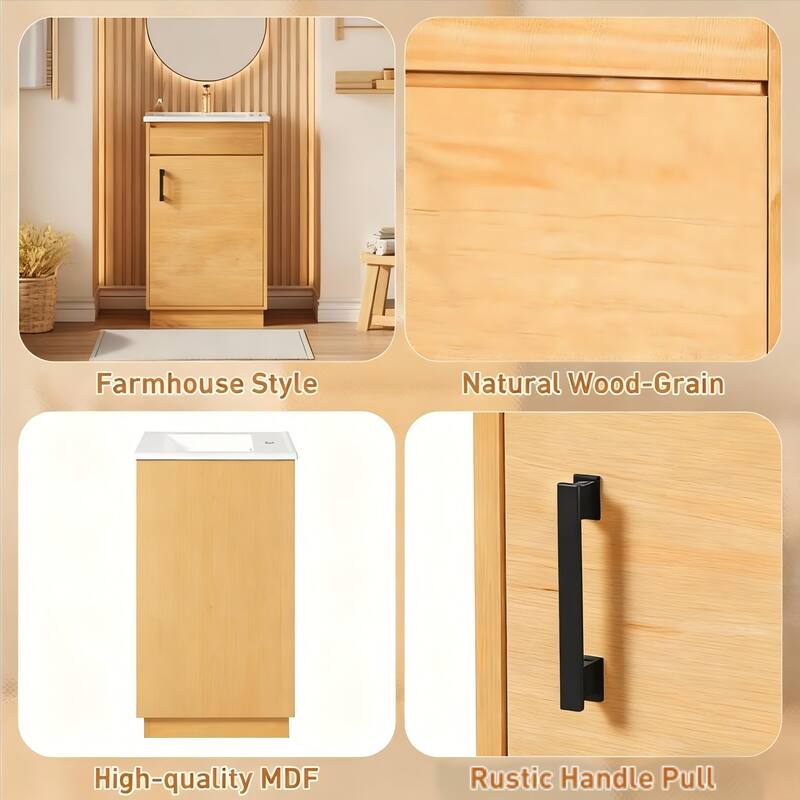 Small Bathroom Vanity, Freestanding Single Ceramic Sink Bathroom Vanity Cabinet - 20 Inch - 20 Inch