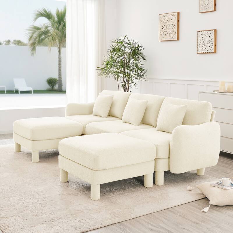 109.4" 3-Seater Modern Upholstered Sofa Couch, Deep-Seat Sectional Sofa with Shell-Shaped Armrests, Leisure Sofa for Living Room