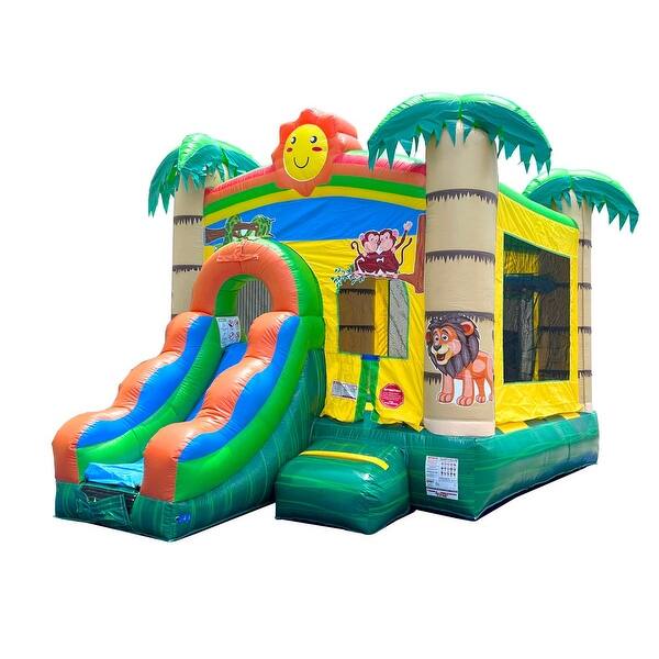 slide 2 of 5, Pogo Bounce House Crossover Bounce House with Slide, Tropical Jungle Smiley Face