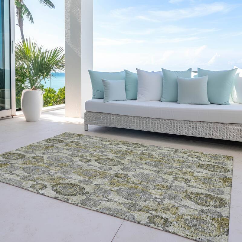 Machine Washable Indoor/ Outdoor Chantille Casual Floral Rug - Khaki - 2'6" x 3'10"