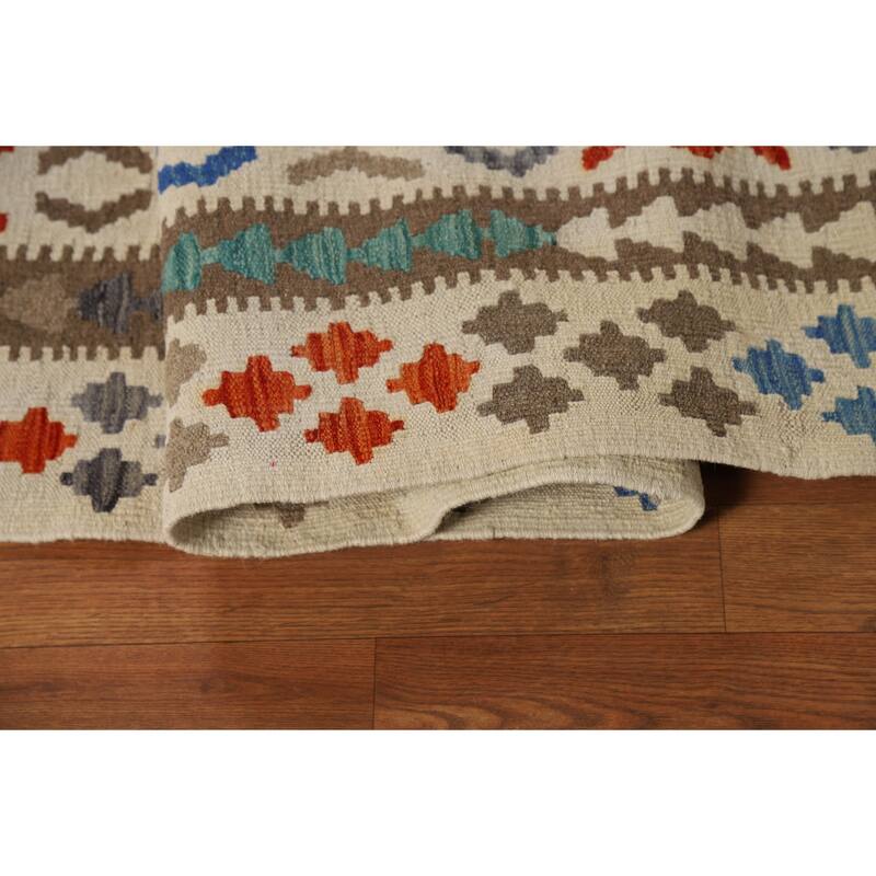 Trellis Kilim Area Rug Flatweave Oriental Wool Carpet - 8'5" x 10'1"