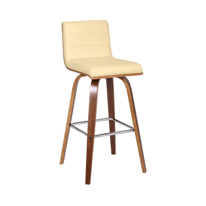 Modern Swivel Bar Stool with Low Backrest and Footrest Upholstered Walnut Finish Solid Wood Frame - Cream 30"