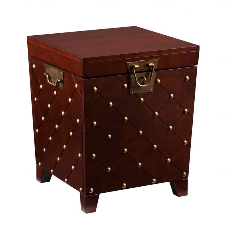 24" Brown MDF Wood Square End Table with Storage and Nailhead Trim for Living Room or Bedroom - 24"H x 21"L x 21.25"W
