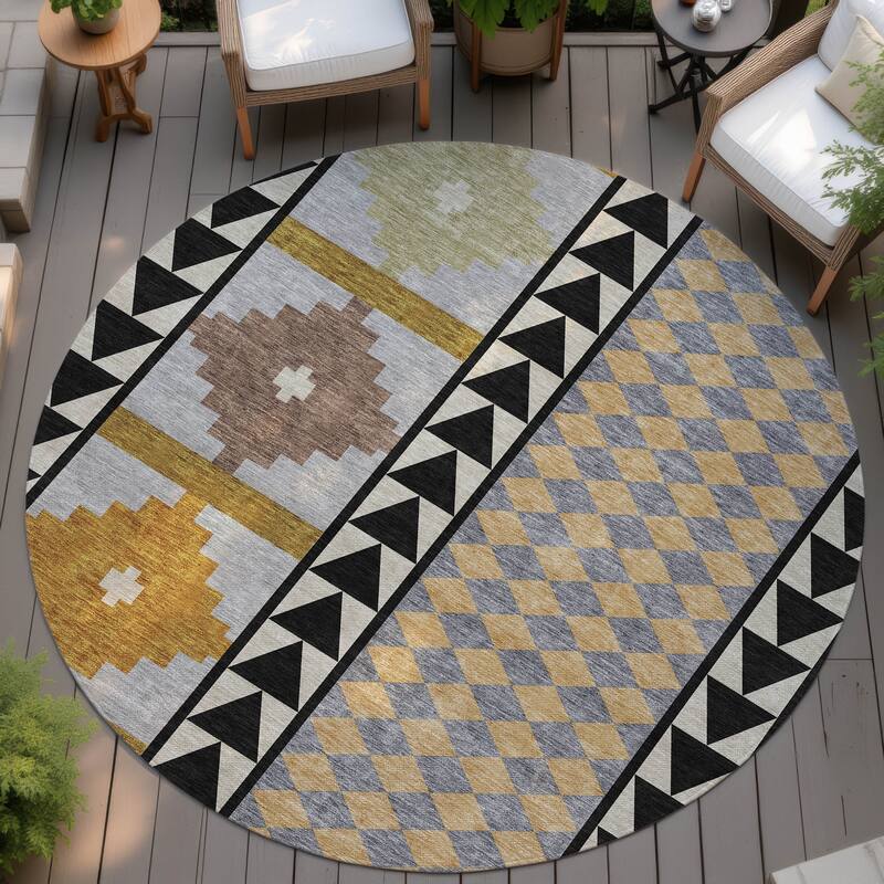 Machine Washable Indoor/ Outdoor Global Pima Chantille Rug - Black - 8' x 8'