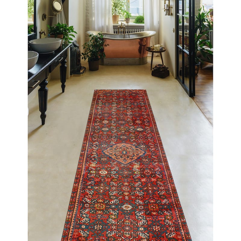 Fine Vintage Distressed Beamer Red/Navy Runner - 2'8" x 12'4"