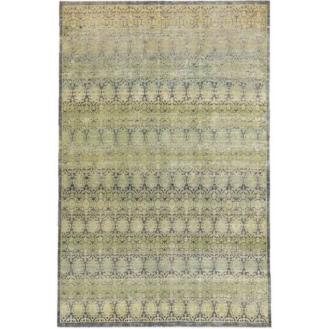 NuStory Hand Knotted One of a Kind New Age 6' x 9' Silk Area Rug in Gold/Green/Black - 6' x 9'