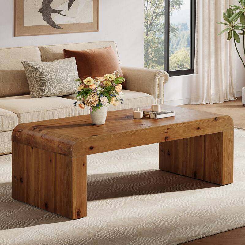 47-Inch Solid Wood Coffee Table, Farmhouse Rectangle Center Table - Brown