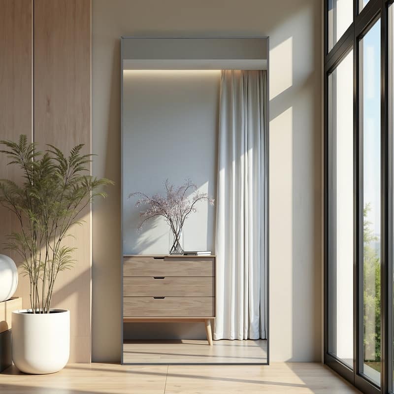 Full Length Free Standing Body Mirror Metal Framed Wall Mirror Large Floor Mirror - 71"x31" - Black-Rectangular