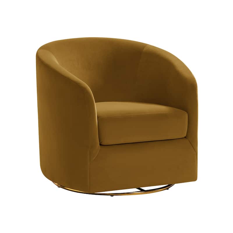 Eleuterio Modern Velvet Curved Swivel Accent Barrel Chair with Metal Base by HULALA HOME