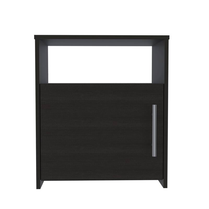 Black Wengue Nightstand with One Cabinet and Shelf