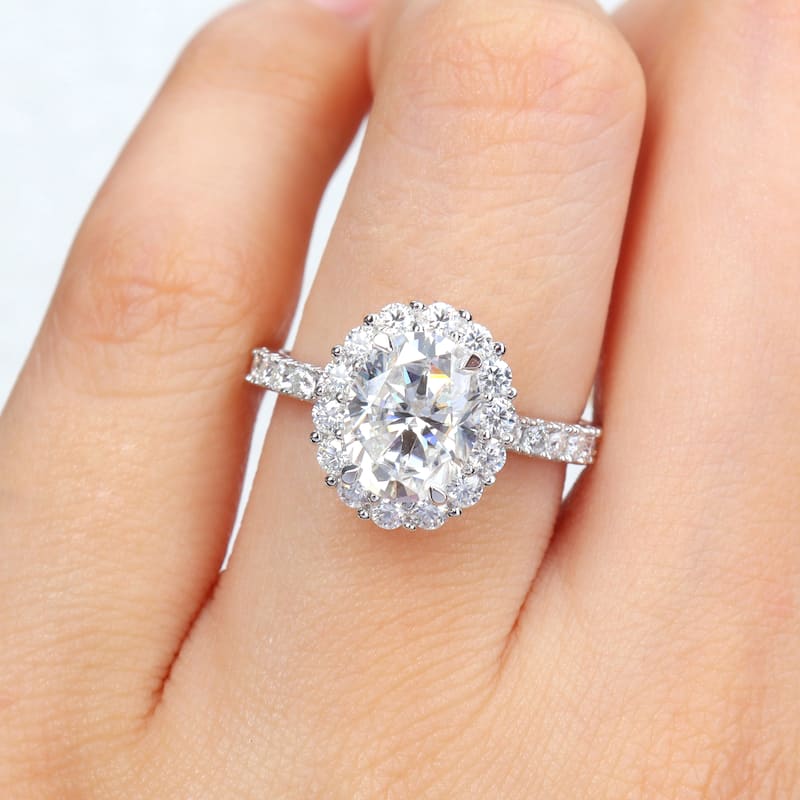 Miadora 2 7/8ct DEW Oval-cut Created Moissanite Halo Ring in Sterling Silver