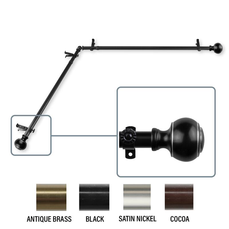 InStyleDesign Vesper Corner Window Curtain Rod 13/16 inch dia. - 120 to 170 inches - Black