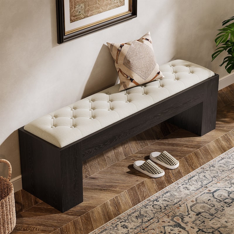 Entryway Bench Indoor Upholstered Bench for Bedroom, Living Room - Cream-White + Black