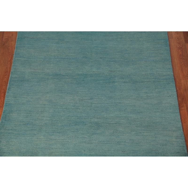 Aqua Blue Gabbeh Modern Rug Hand-Knotted Wool Carpet - 3'9" x 5'8"