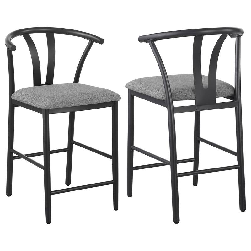 Dola Counter Height Chair Set of 2, Gray Fabric, Black Metal 25 Inch