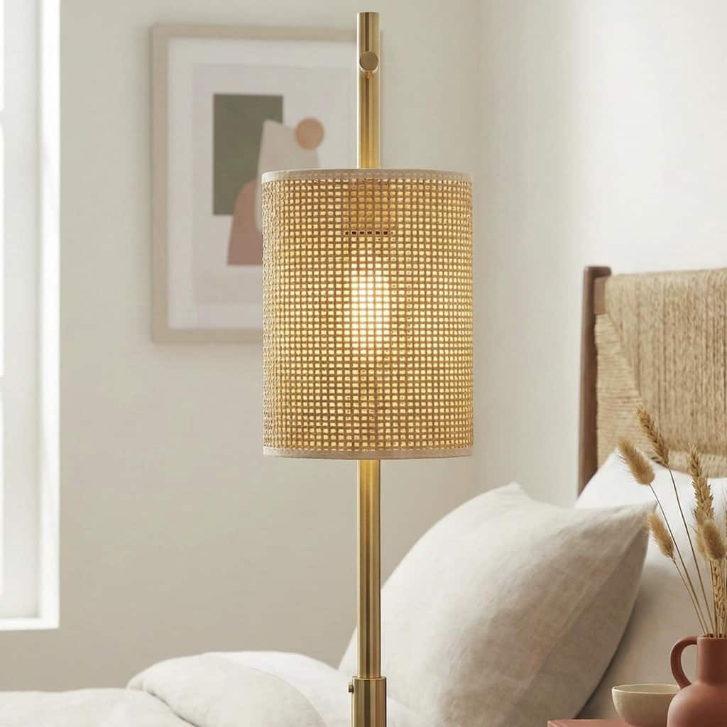 Jillian Woven Shade Table Lamp with Brushed Gold Base
