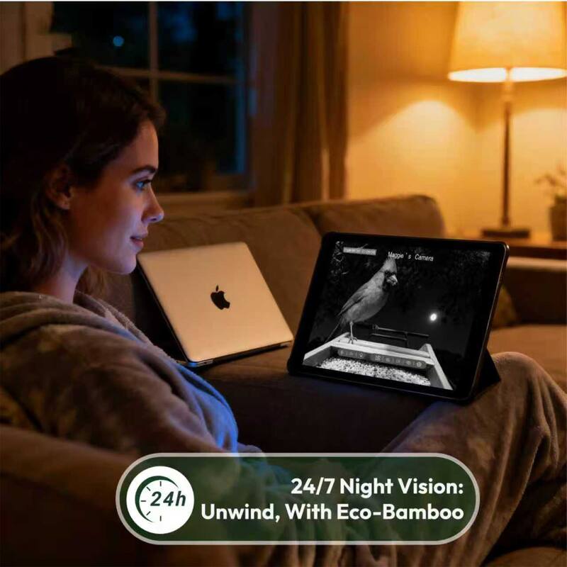 Smart Solar Bamboo Bird Feeder with 3MP AI Camera, 144° Wide-Angle Lens and Daily Video Highlights