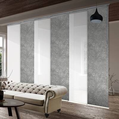 InStyleDesign 6-Panel Single Rail Panel Track Extendable 70"-130"W x 94"H, Panel width 23.5", Oatmeal, Lilac